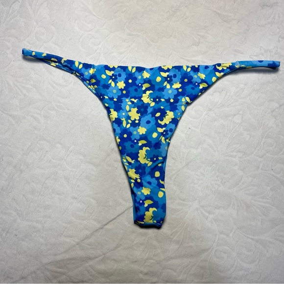Cute Cheeky Thong Swim Bottoms Swimsuit Bikini Brief Swimwear Blue Floral Side - Picture 4 of 6